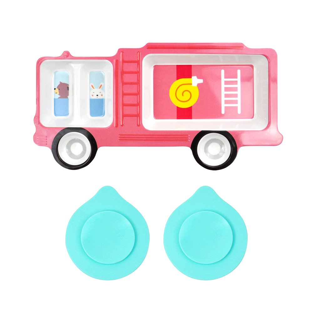 키친유 키즈부릉 소방차 멜라민 유아 간식 식판 흡착판 세트 자기주도 이유식 아기 3구 그릇 상세 이미지 1